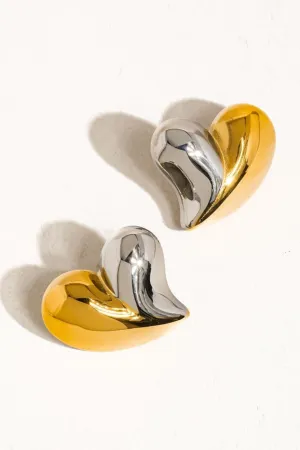 18K GOLD   SILVER HEART STUDS