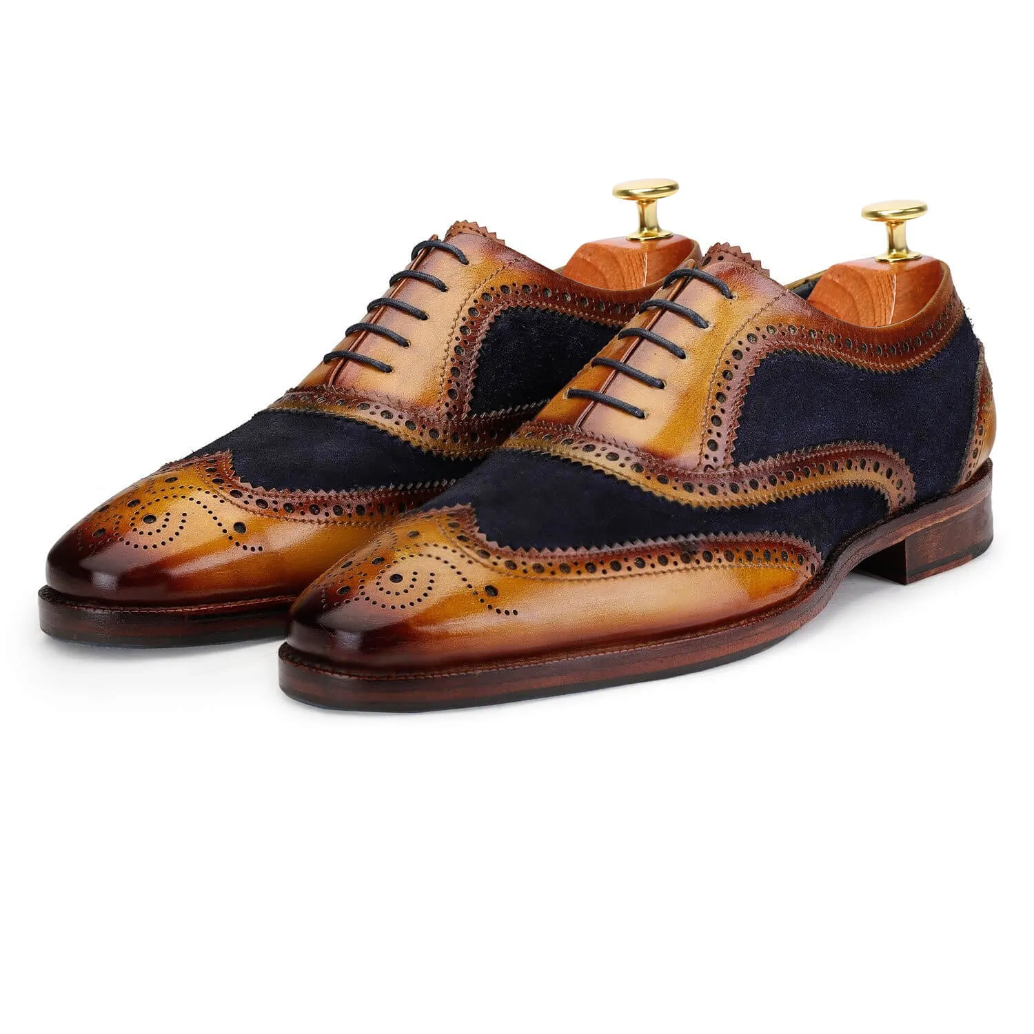 7 CM / 2.76 Inches CMR CHAMARIPA Dress Elevator Shoes For Men - Handcrafted Wingtip Brogue Oxford - Navy Suede
