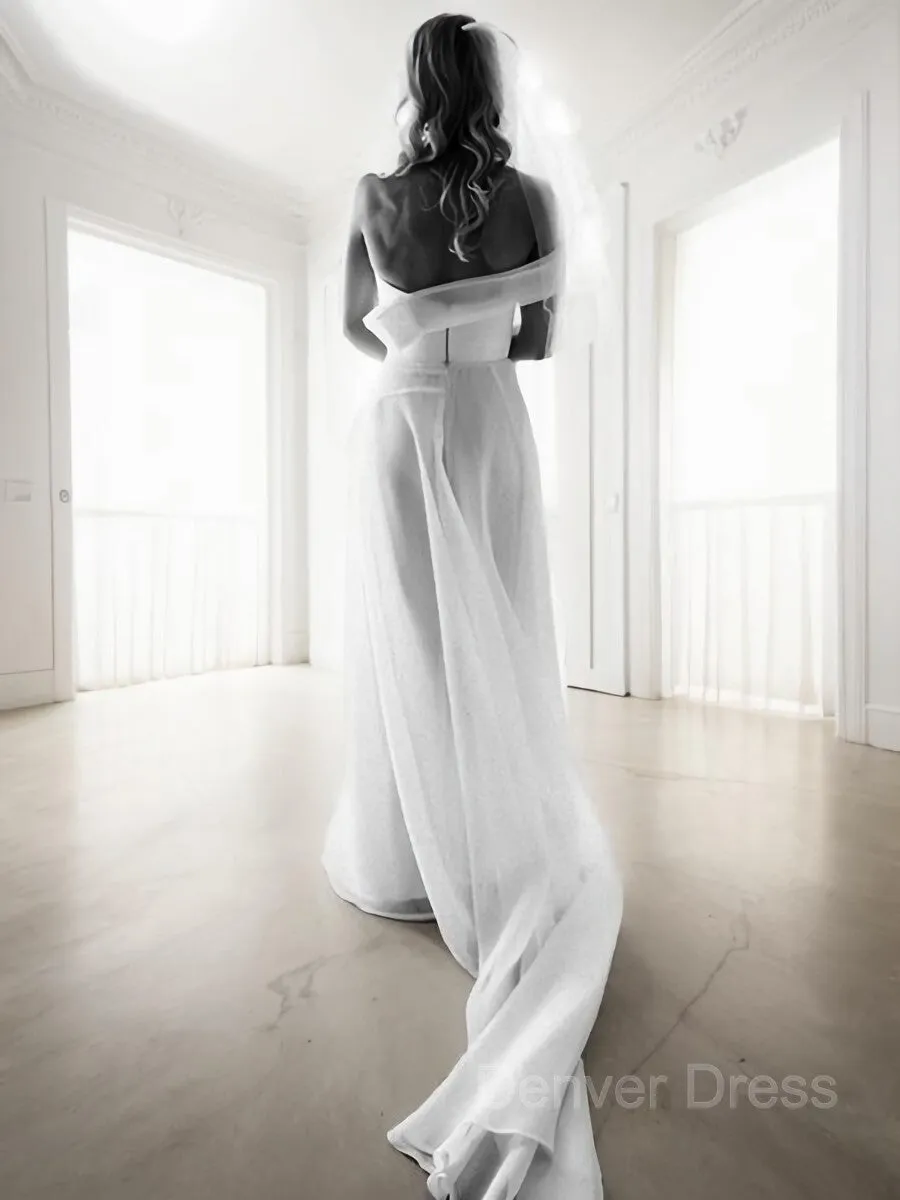 A-Line One-Shoulder Court Train Organza Wedding Dresses