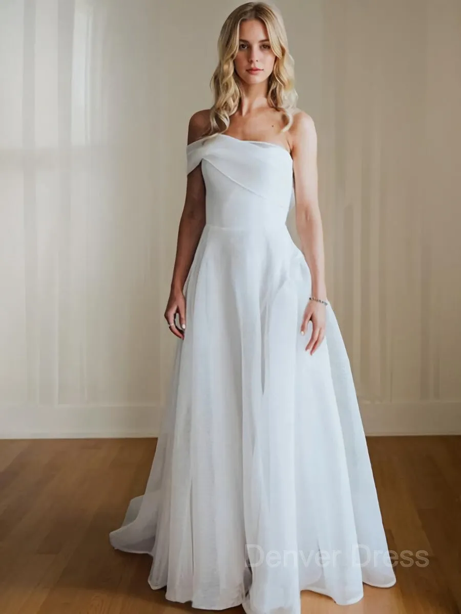 A-Line One-Shoulder Court Train Organza Wedding Dresses