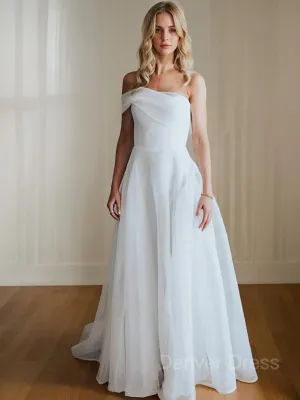 A-Line One-Shoulder Court Train Organza Wedding Dresses
