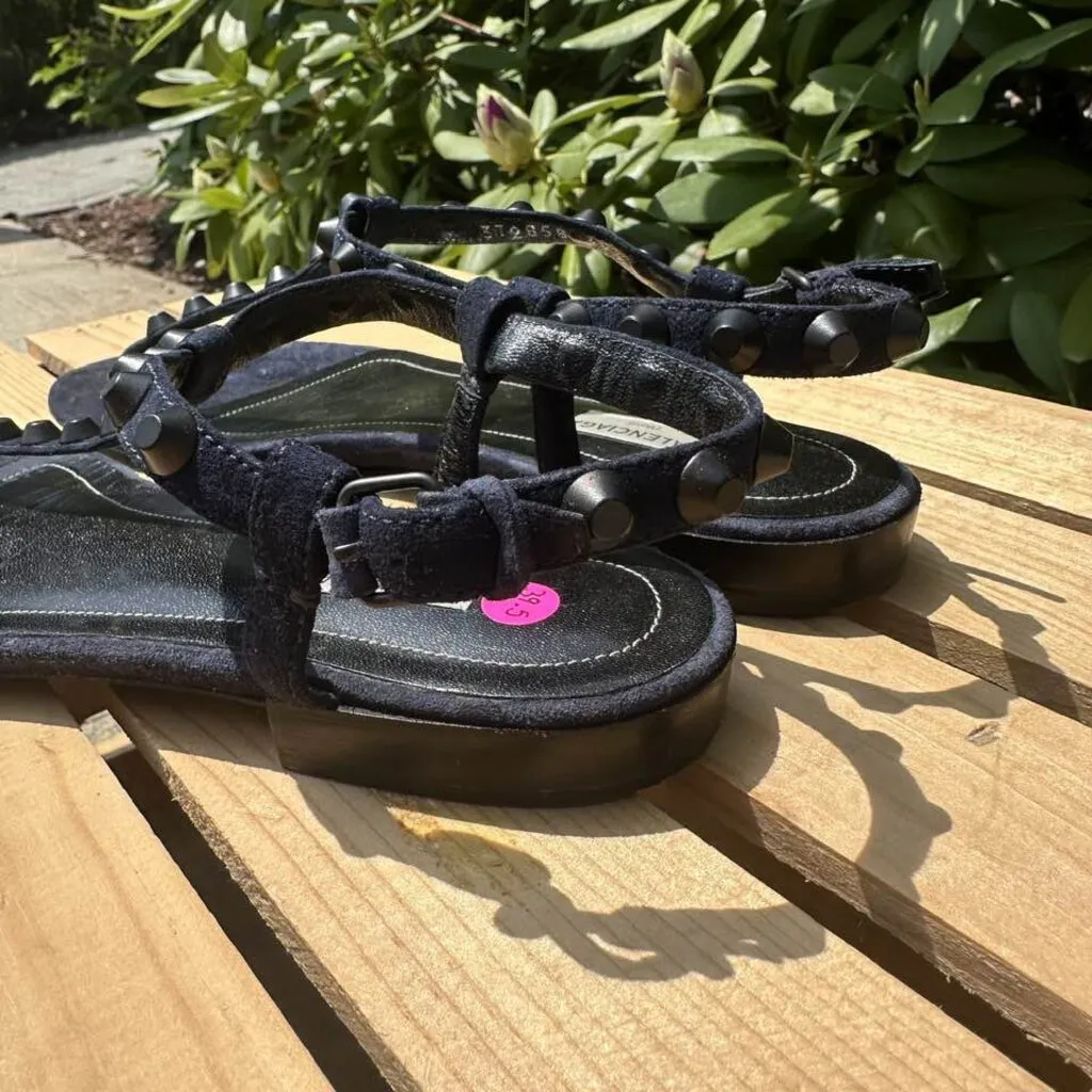 Balenciaga Suede Studded Accents T-Strap Sandals - Size 39.5