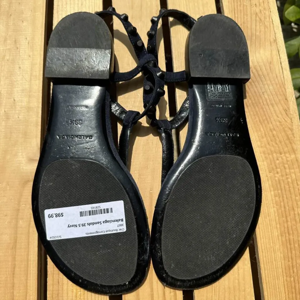 Balenciaga Suede Studded Accents T-Strap Sandals - Size 39.5