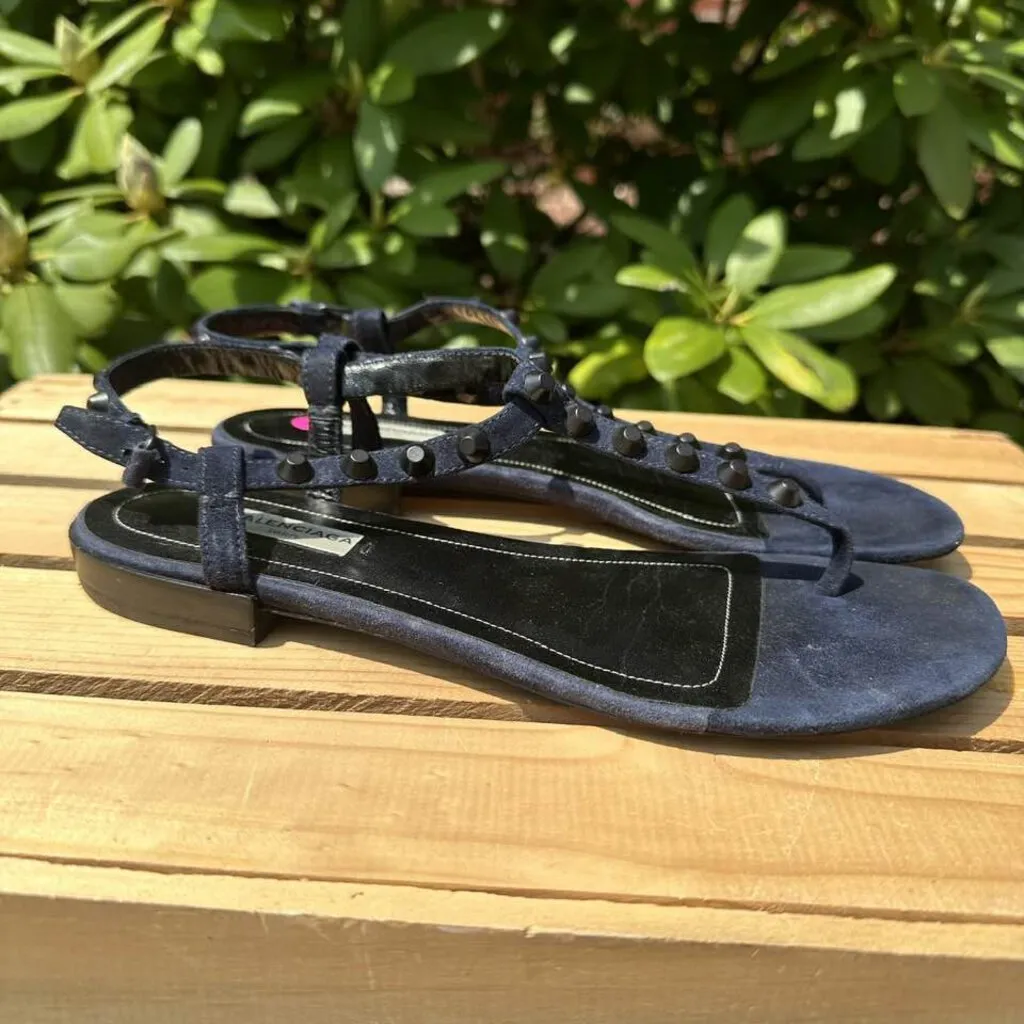 Balenciaga Suede Studded Accents T-Strap Sandals - Size 39.5