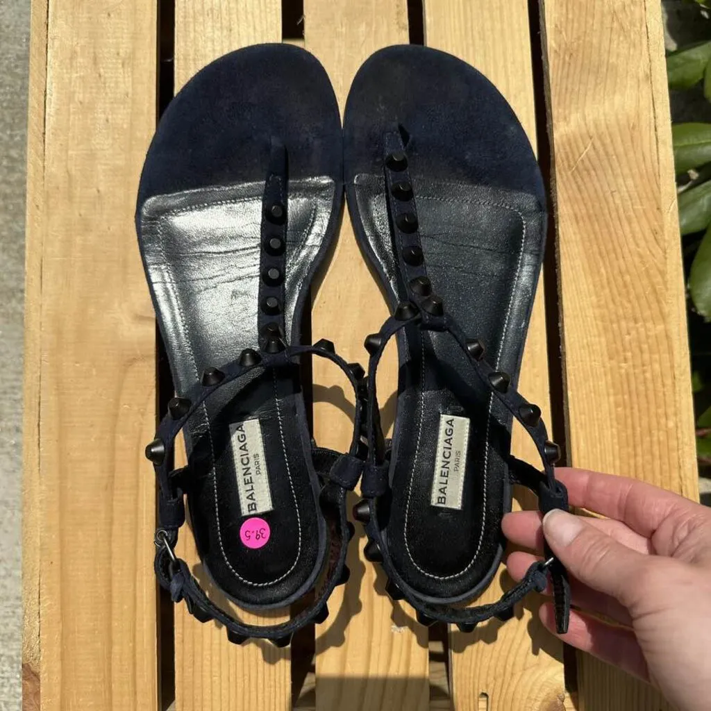 Balenciaga Suede Studded Accents T-Strap Sandals - Size 39.5