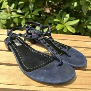 Balenciaga Suede Studded Accents T-Strap Sandals - Size 39.5