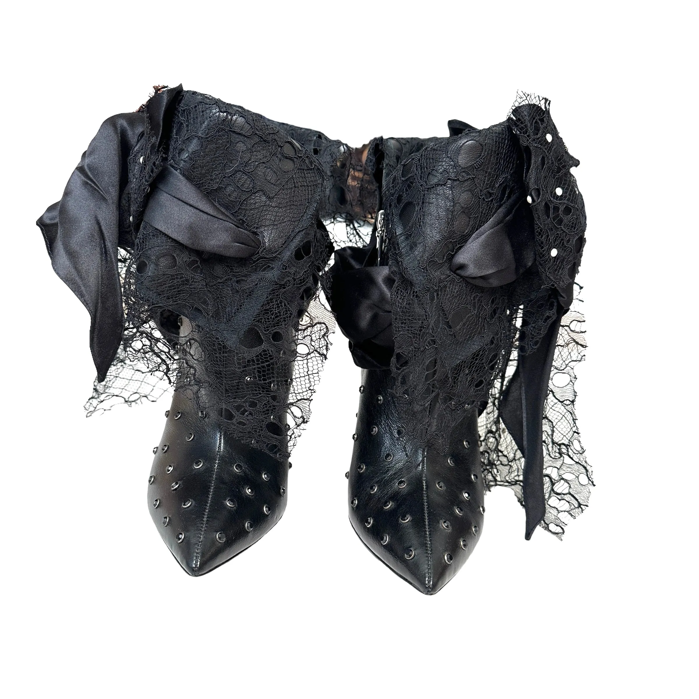 Black Studded & Laced Boots - 8.5