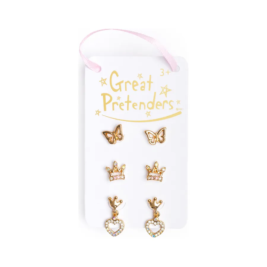 Boutique Royal Crown Studded Earrings - 3 Sets