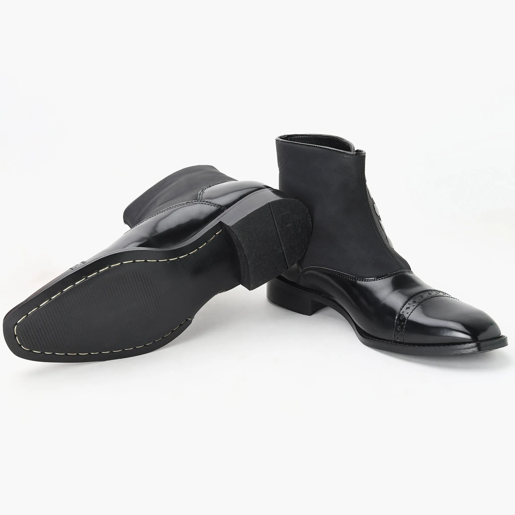 BUTTON ANKLE BOOTS-BLACK - HEIGHT ELEVATION