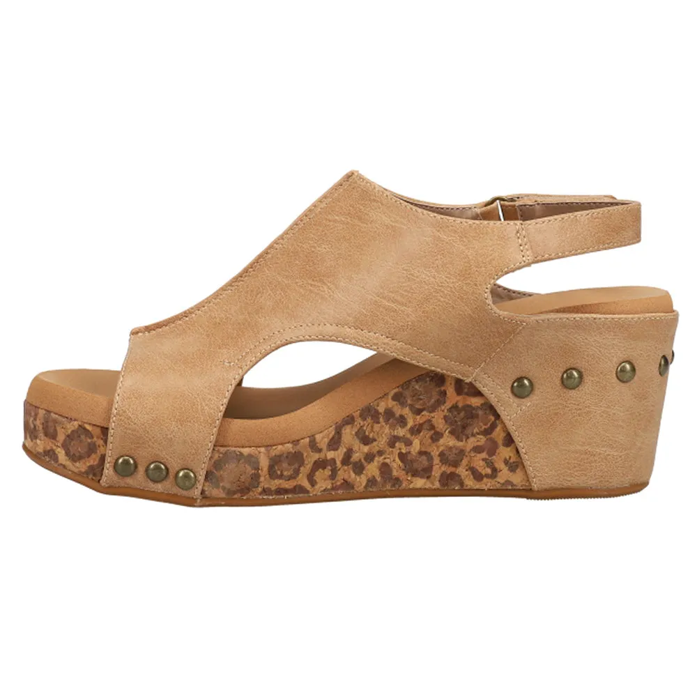 Carley Leopard Studded Wedge Sandals