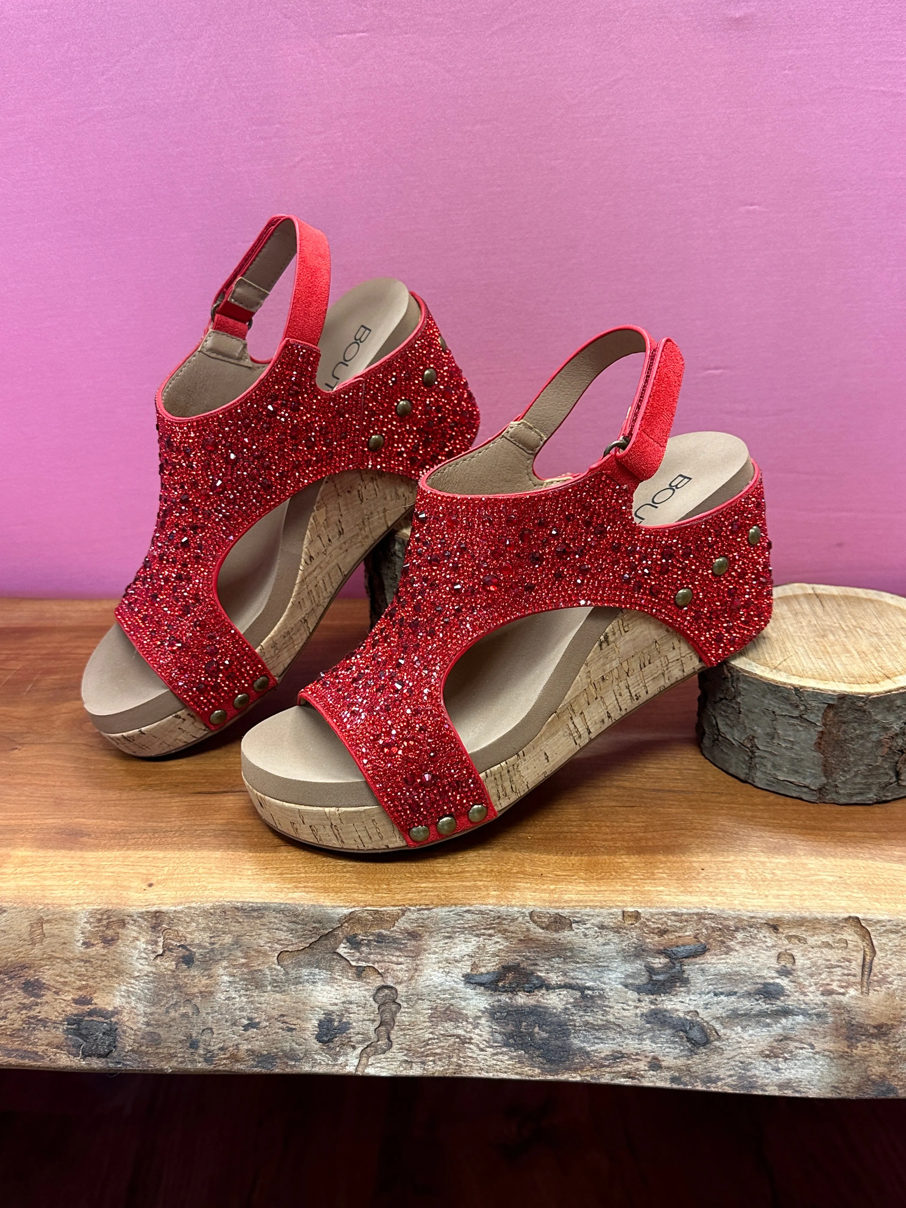 Corkys Ashley Red Rhinestone Wedge