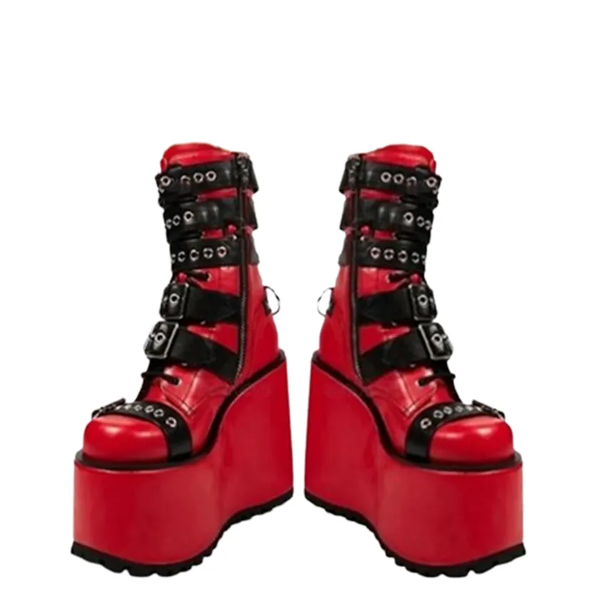Funki Buys | Boots | Women's Buckle Strap Chunky Wedge Boot