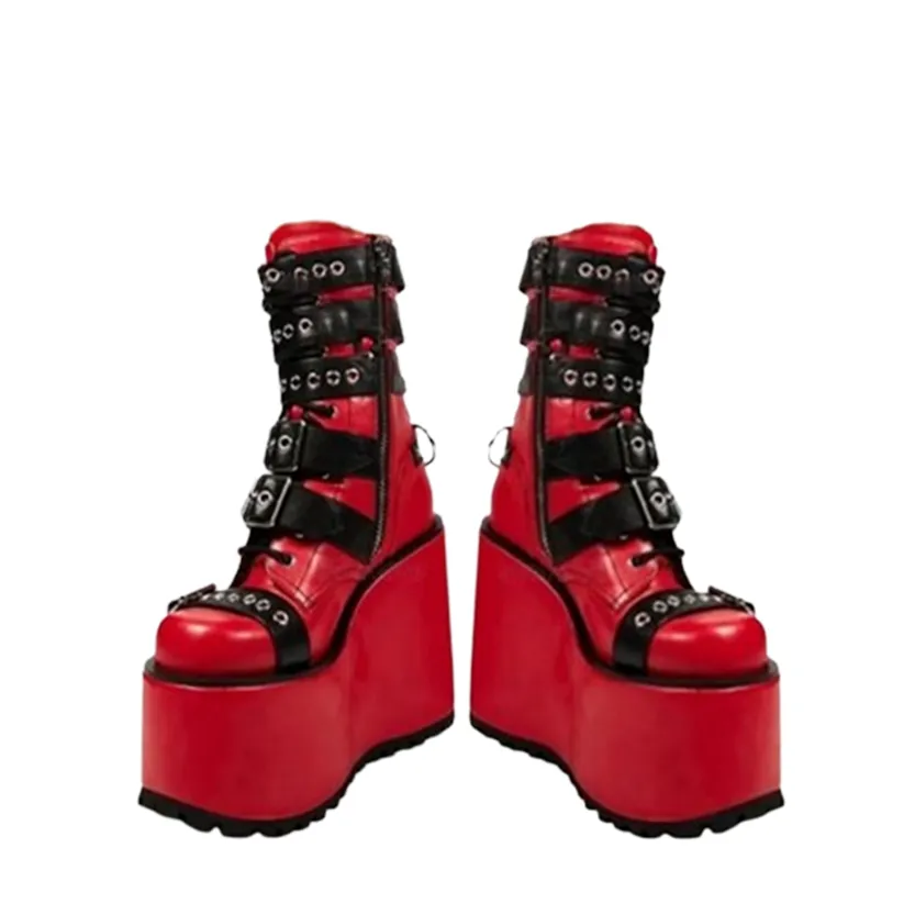 Funki Buys | Boots | Women's Buckle Strap Chunky Wedge Boot