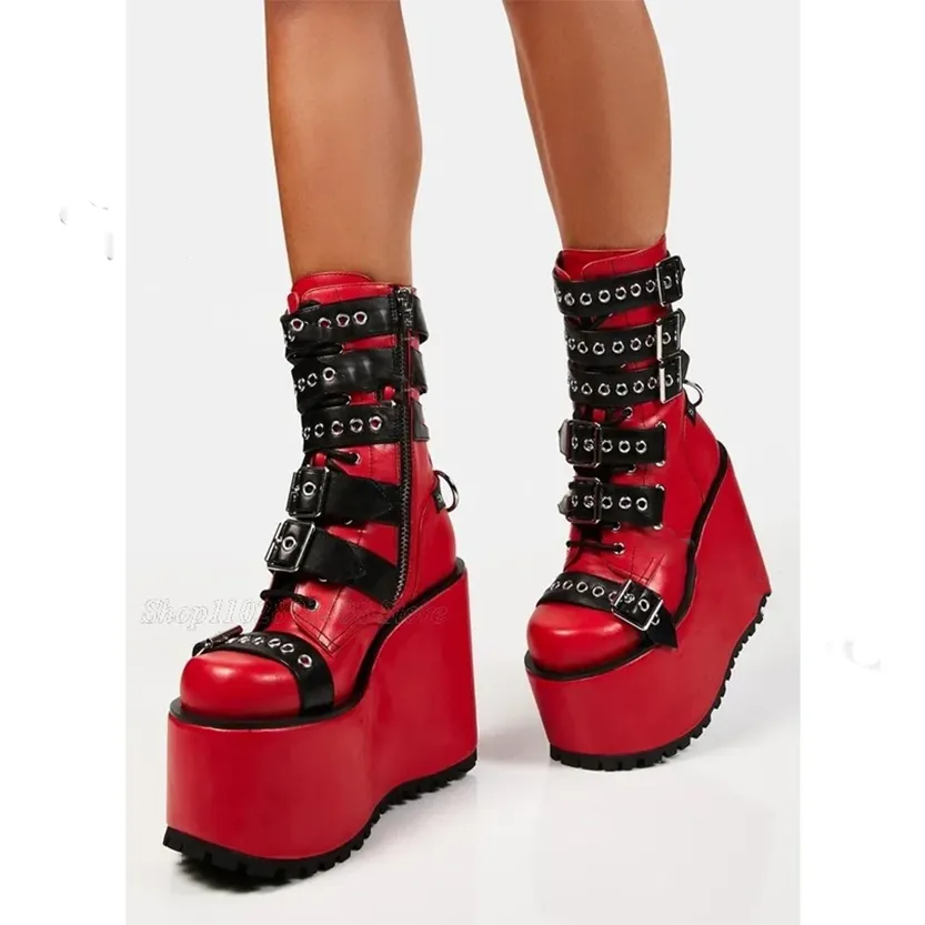 Funki Buys | Boots | Women's Buckle Strap Chunky Wedge Boot