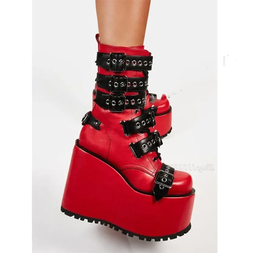 Funki Buys | Boots | Women's Buckle Strap Chunky Wedge Boot