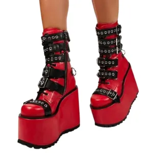 Funki Buys | Boots | Women's Buckle Strap Chunky Wedge Boot
