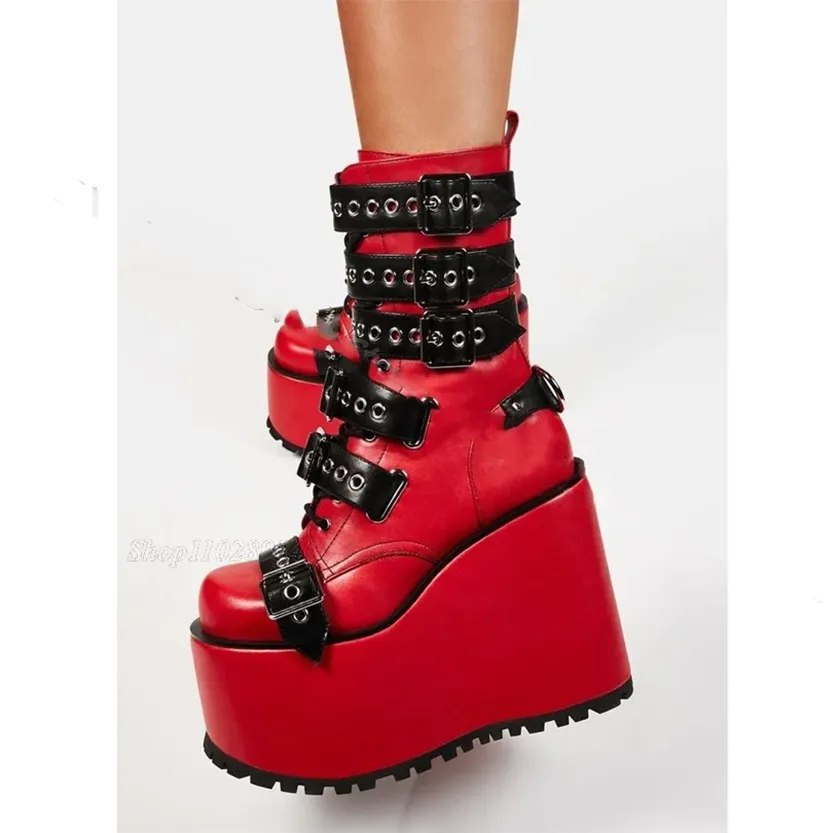 Funki Buys | Boots | Women's Buckle Strap Chunky Wedge Boot