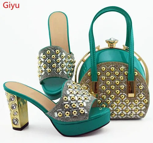 GIYU Gorgeously Studded High Quality Peep Toe Platform Shoes with Matching Bag