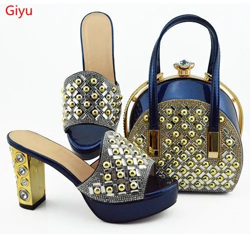 GIYU Gorgeously Studded High Quality Peep Toe Platform Shoes with Matching Bag