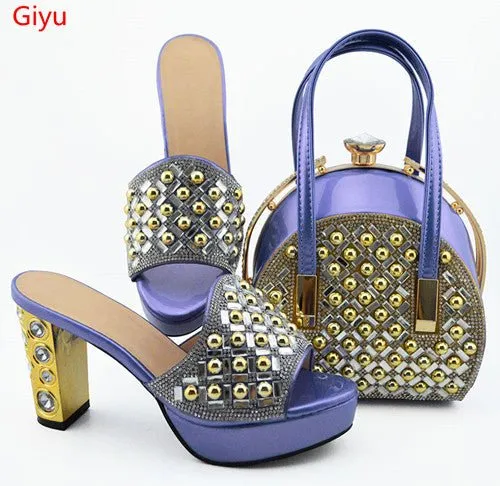 GIYU Gorgeously Studded High Quality Peep Toe Platform Shoes with Matching Bag