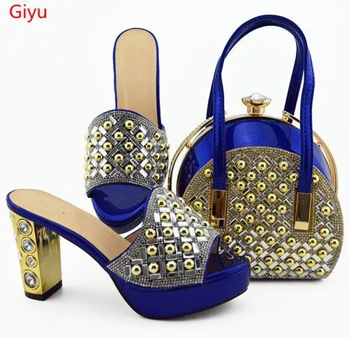 GIYU Gorgeously Studded High Quality Peep Toe Platform Shoes with Matching Bag