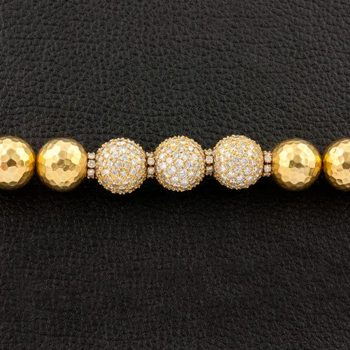 Gold & Diamond Hammered Ball Estate Necklace