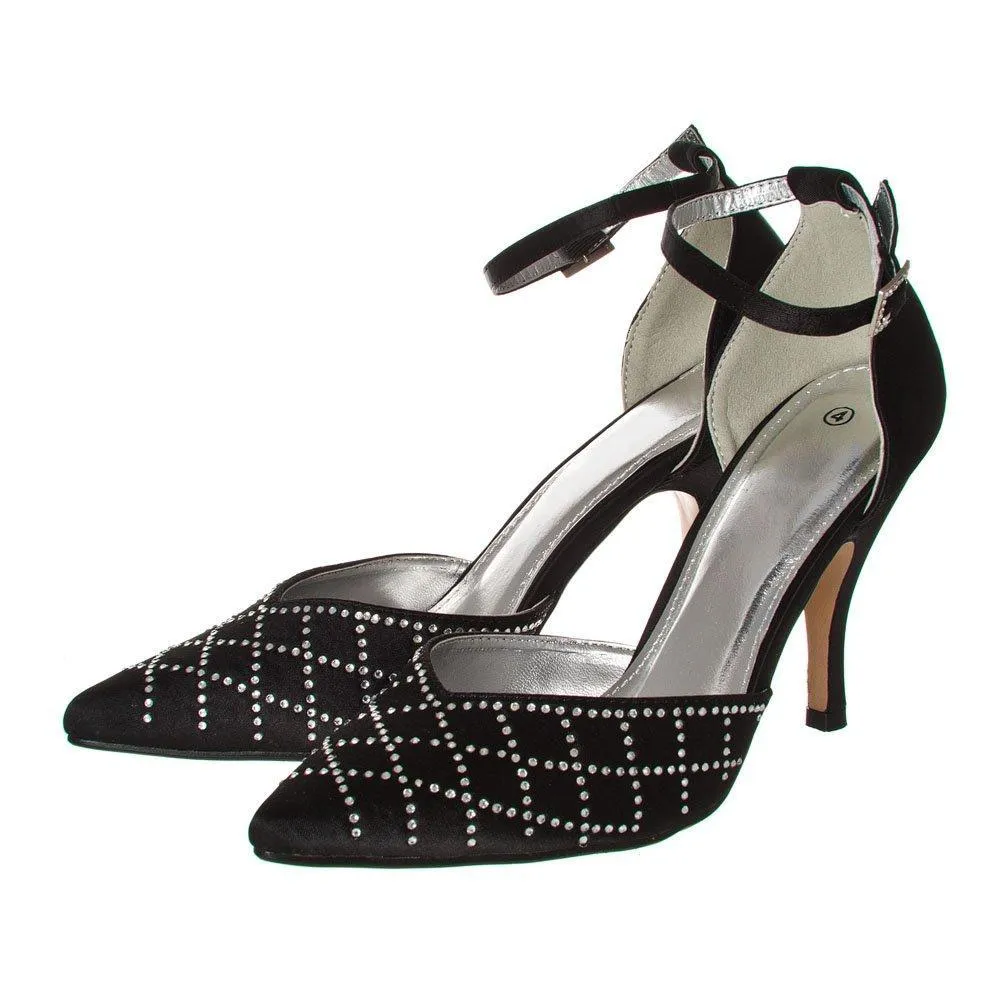 Honey Medium Heel Pointed Toe Ankle Strap Two Part Court Shoe
