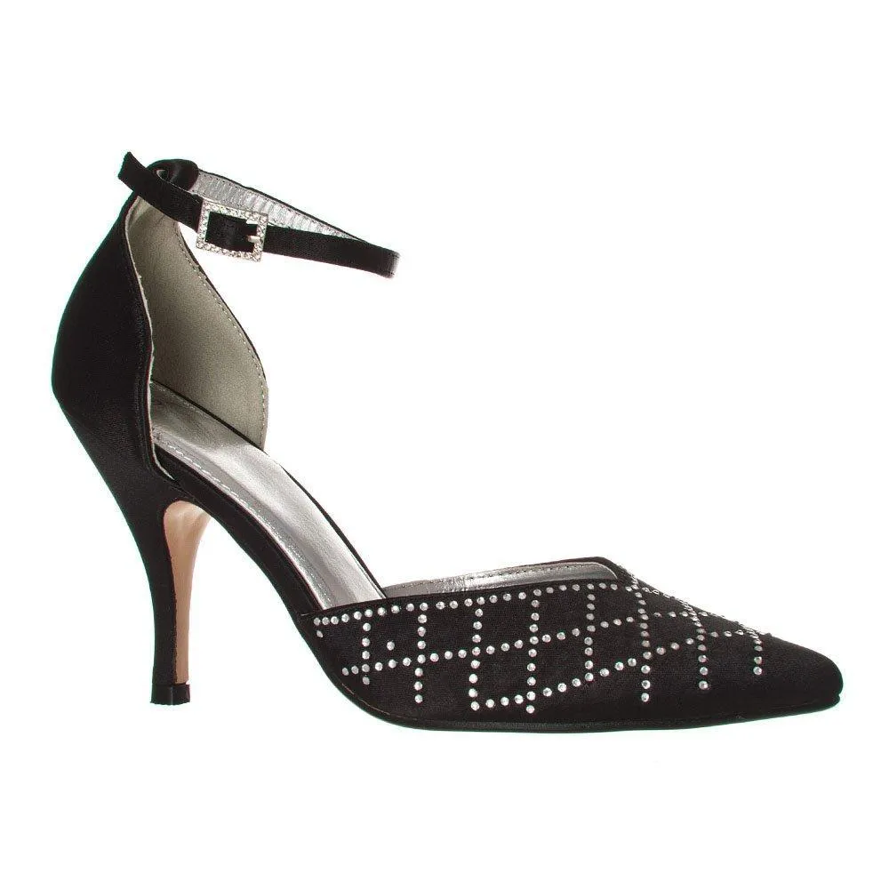 Honey Medium Heel Pointed Toe Ankle Strap Two Part Court Shoe
