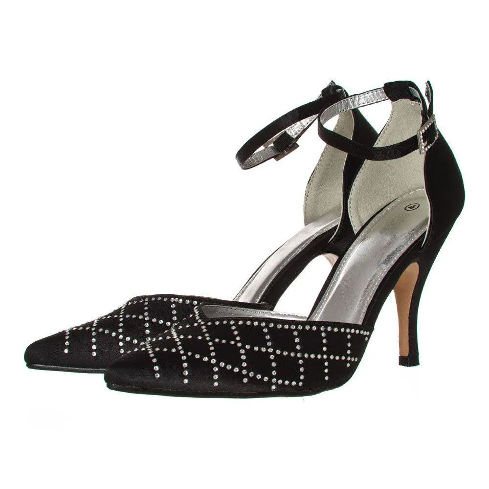 Honey Medium Heel Pointed Toe Ankle Strap Two Part Court Shoe