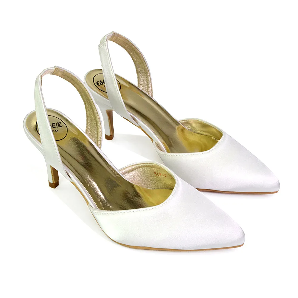 Imogen Pointed Toe Sling Back Stiletto Mid Heel Court Shoes in  Ivory