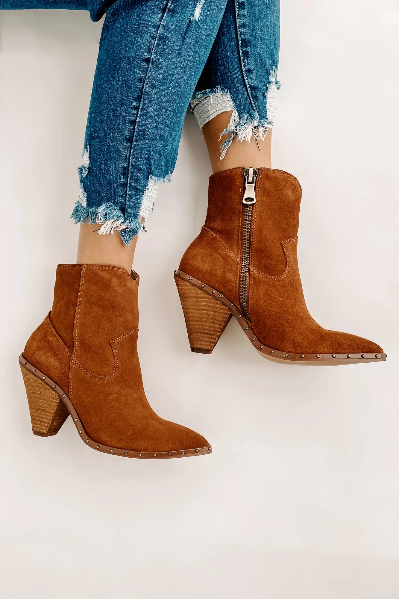 IMPERFECT "Ramblin' Man" Faux Suede Studded Sole Booties (Rusty Brown)