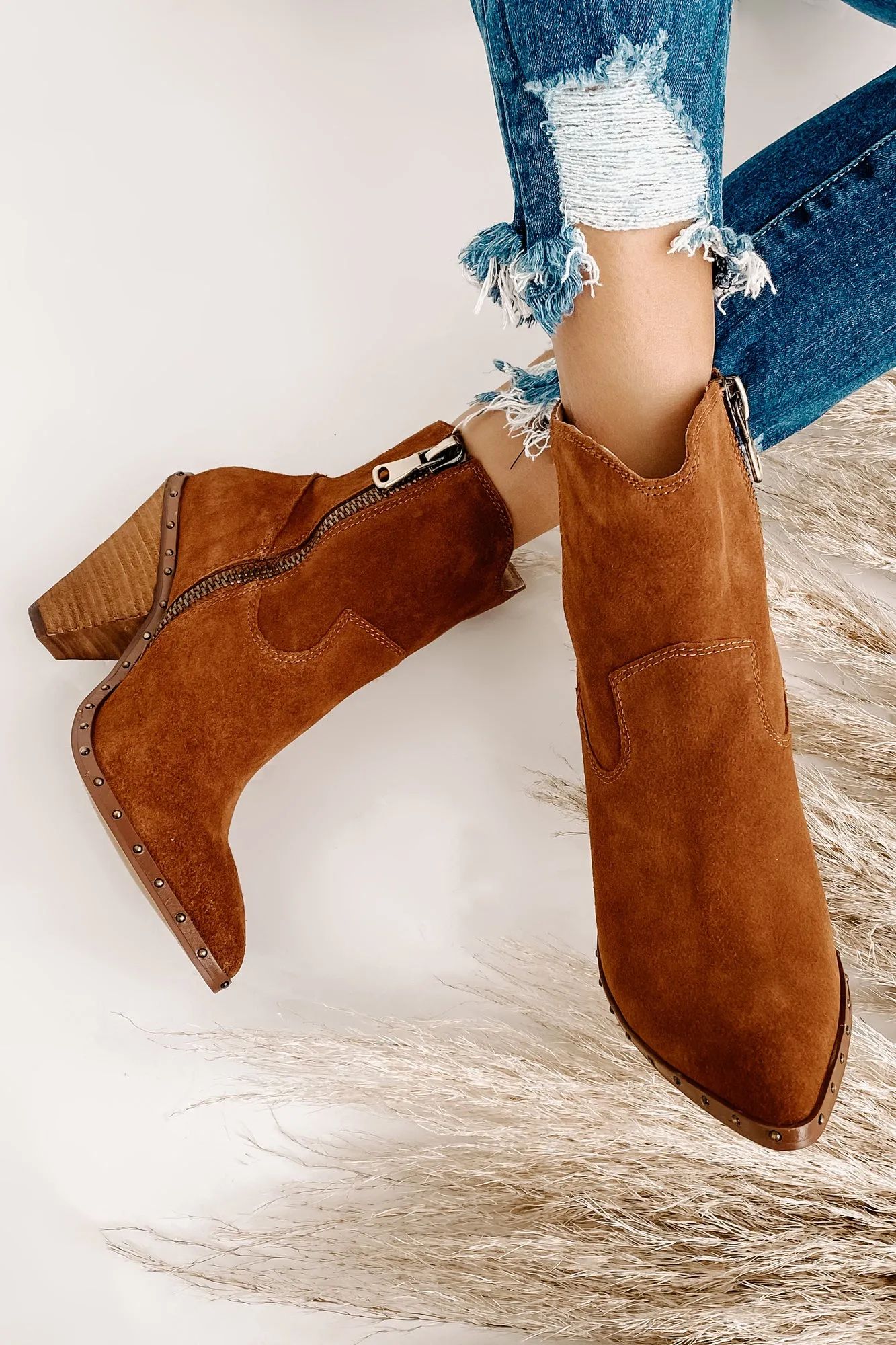 IMPERFECT "Ramblin' Man" Faux Suede Studded Sole Booties (Rusty Brown)