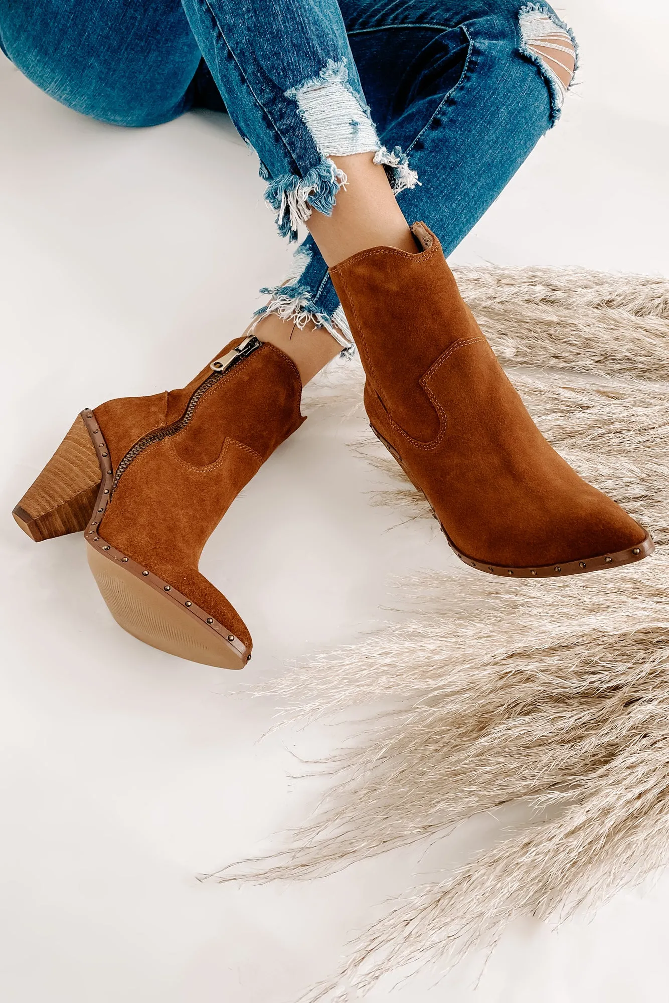 IMPERFECT "Ramblin' Man" Faux Suede Studded Sole Booties (Rusty Brown)