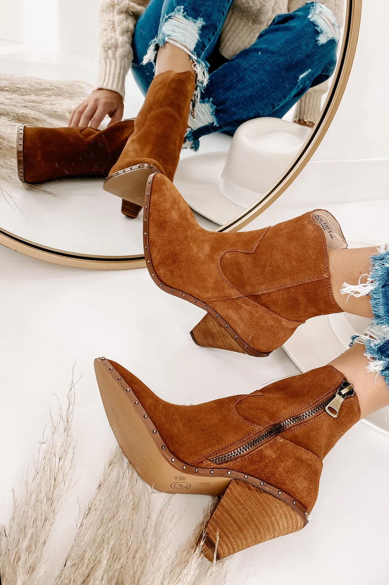 IMPERFECT "Ramblin' Man" Faux Suede Studded Sole Booties (Rusty Brown)