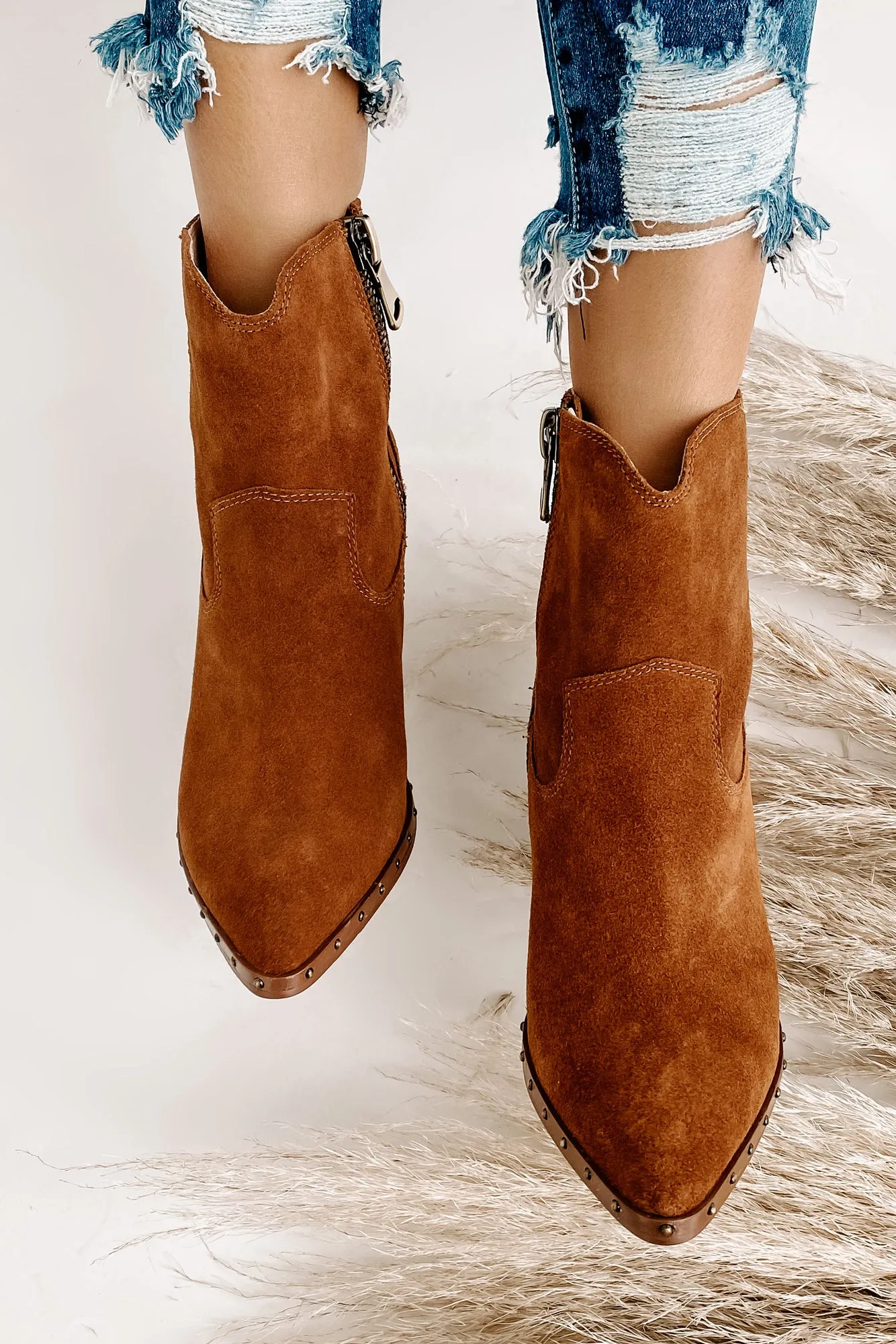 IMPERFECT "Ramblin' Man" Faux Suede Studded Sole Booties (Rusty Brown)