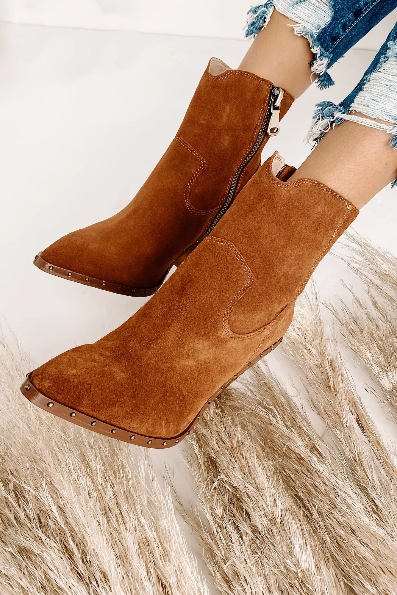 IMPERFECT "Ramblin' Man" Faux Suede Studded Sole Booties (Rusty Brown)