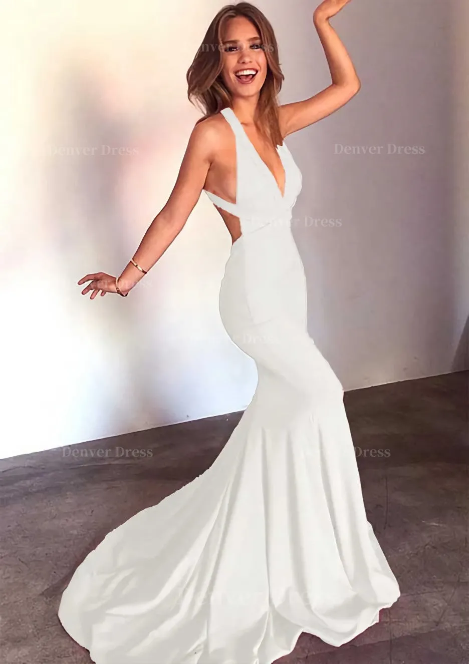 Jersey Prom Dress Trumpet/Mermaid Sleeveless Court Train