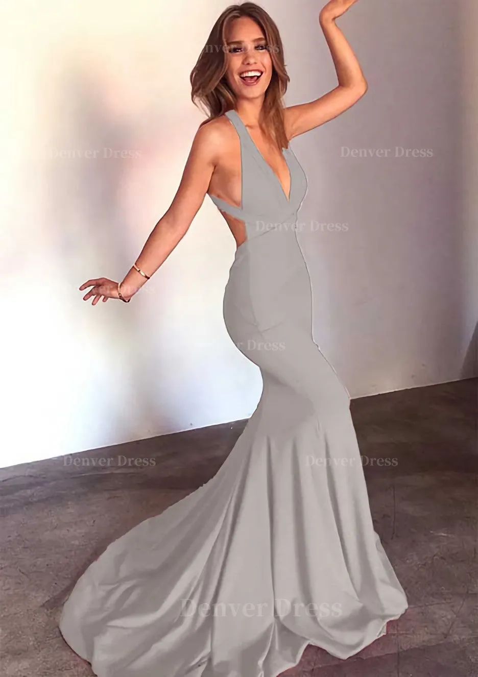 Jersey Prom Dress Trumpet/Mermaid Sleeveless Court Train