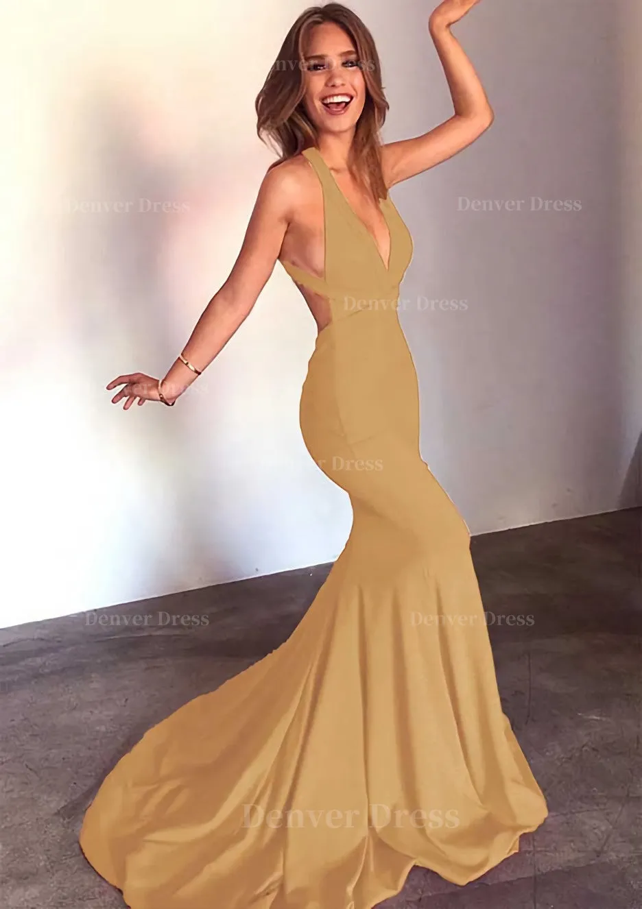 Jersey Prom Dress Trumpet/Mermaid Sleeveless Court Train