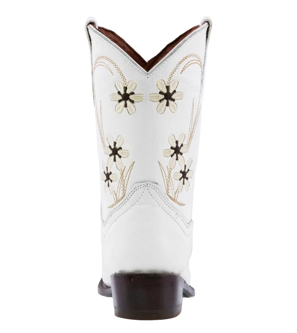 Kids FLWR White Western Cowboy Boots Floral Leather - Snip Toe