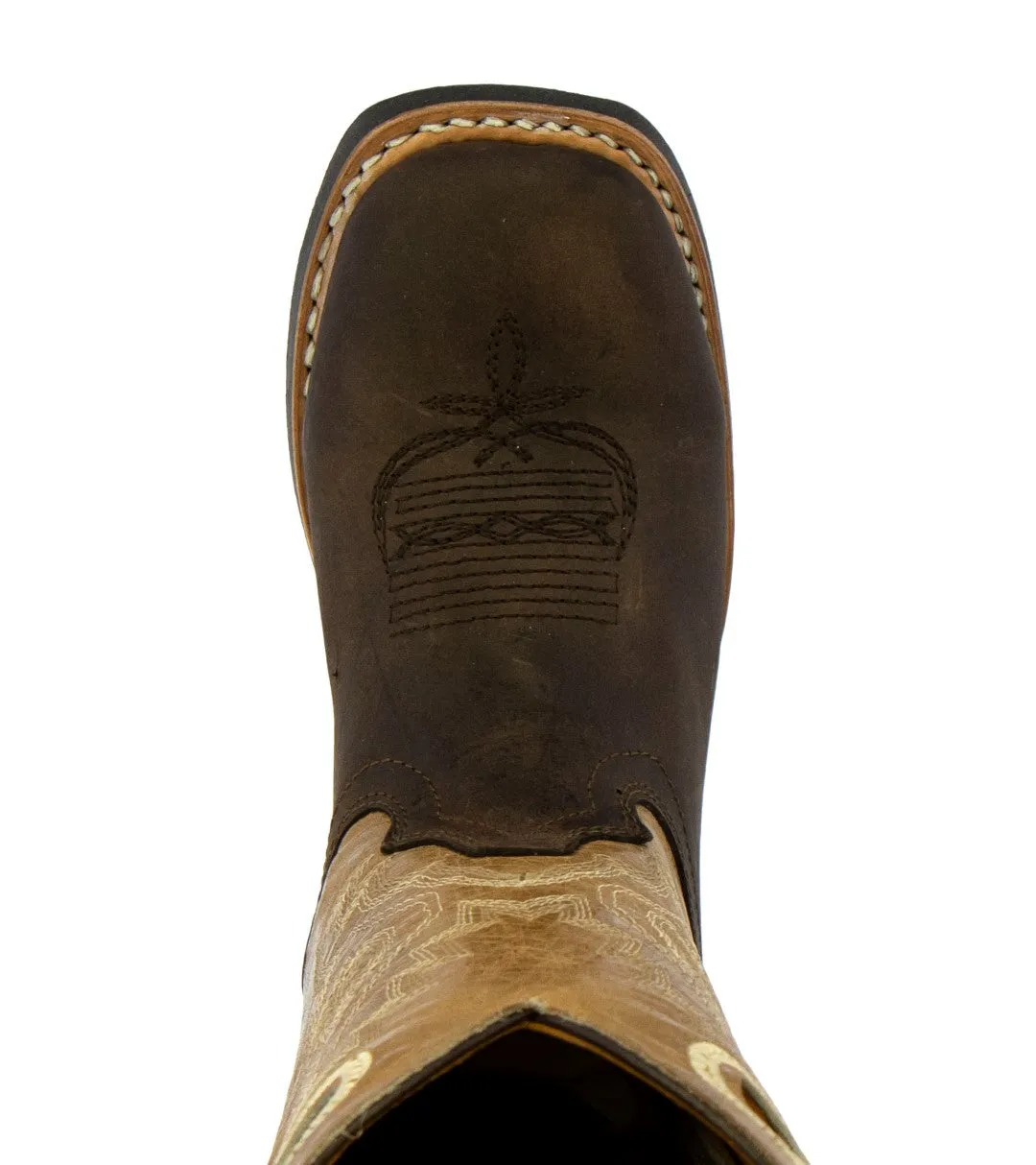 Kids Toddler Western Cowboy Boots Pull On Square Toe Dark Brown - #142