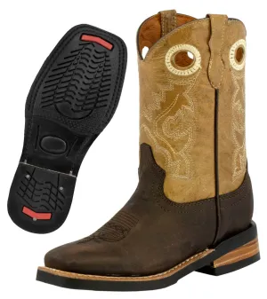 Kids Toddler Western Cowboy Boots Pull On Square Toe Dark Brown - #142