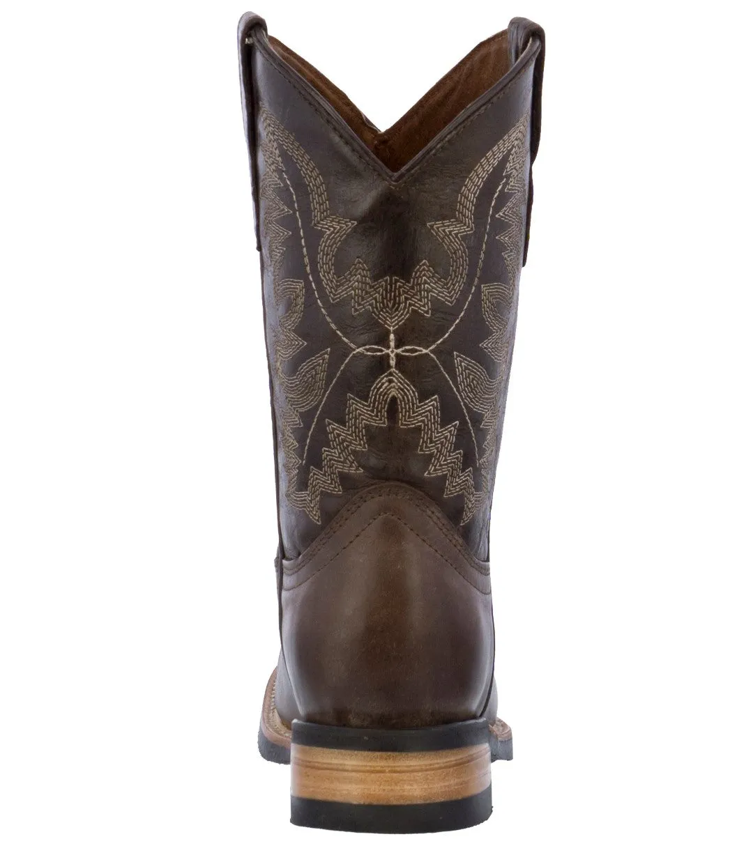 Kids Unisex Genuine Leather Western Wear Boots Dark Brown Square Toe Botas