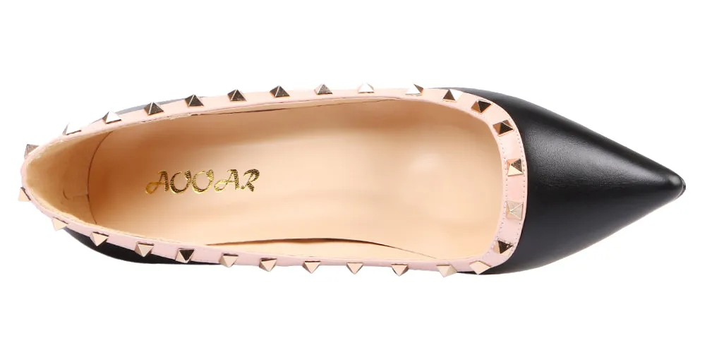 Ladies 10cm Black Rivet High Heel Pumps Studded Party Stilettos for Woman