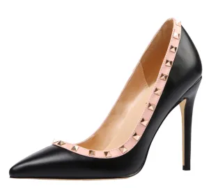 Ladies 10cm Black Rivet High Heel Pumps Studded Party Stilettos for Woman
