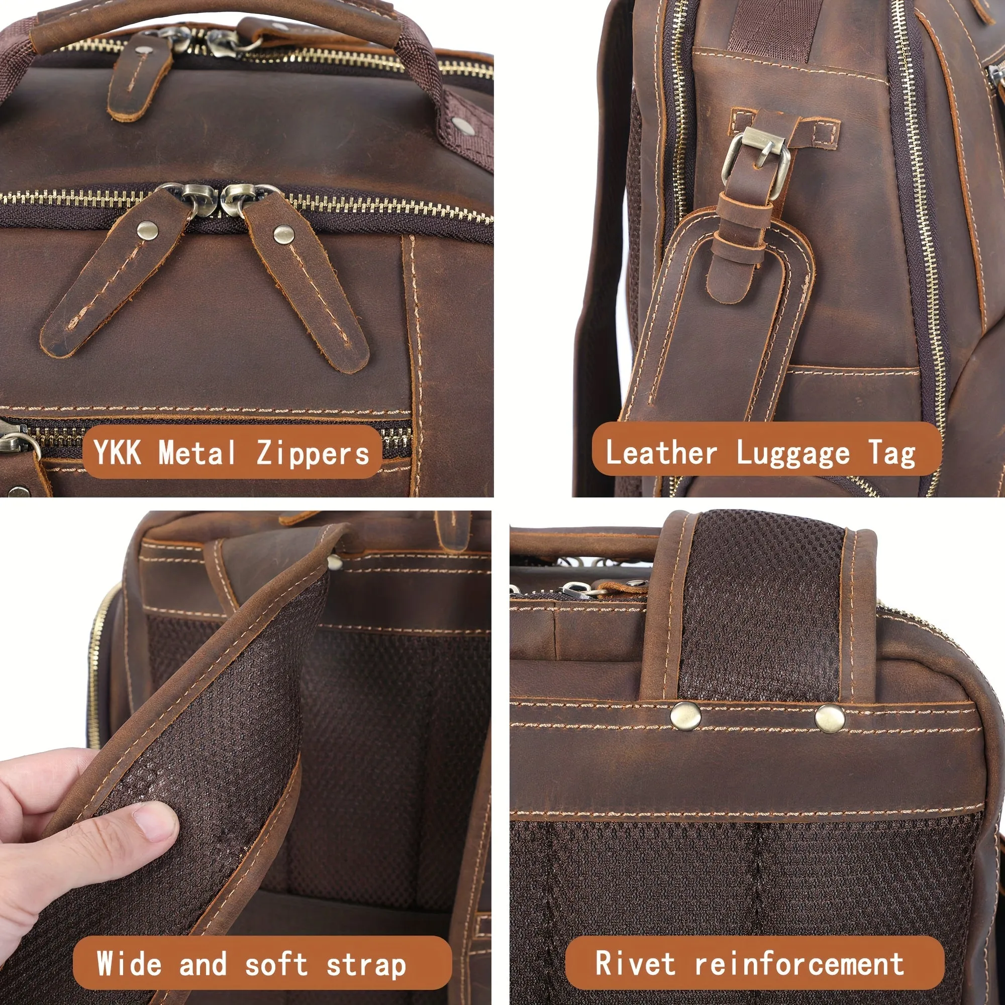 Large Capacity Dark Brown Genuine Leather Backpack - Studded, Multi-Layer Design, Adjustable Strap, Cotton Lining, Ideal for Going Out, School, Valentines Gifts - Classic Vintage Style, Durable, Water-Resistant, Comfortable Travel Bag