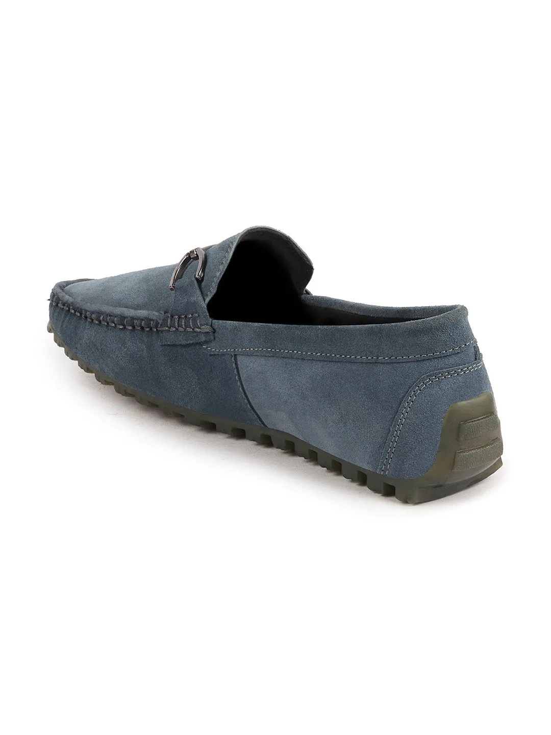 Men Grey Horsebit Buckle Suede Leather Slip On Driving Loafers