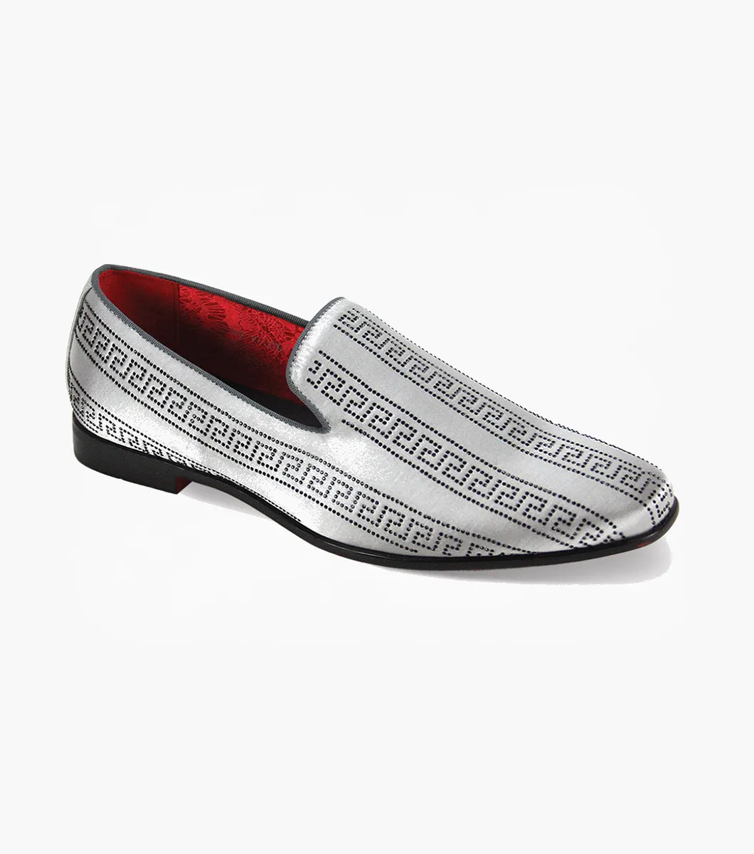 Men's Silver with Black Meander Pattern Slip-On Shoes