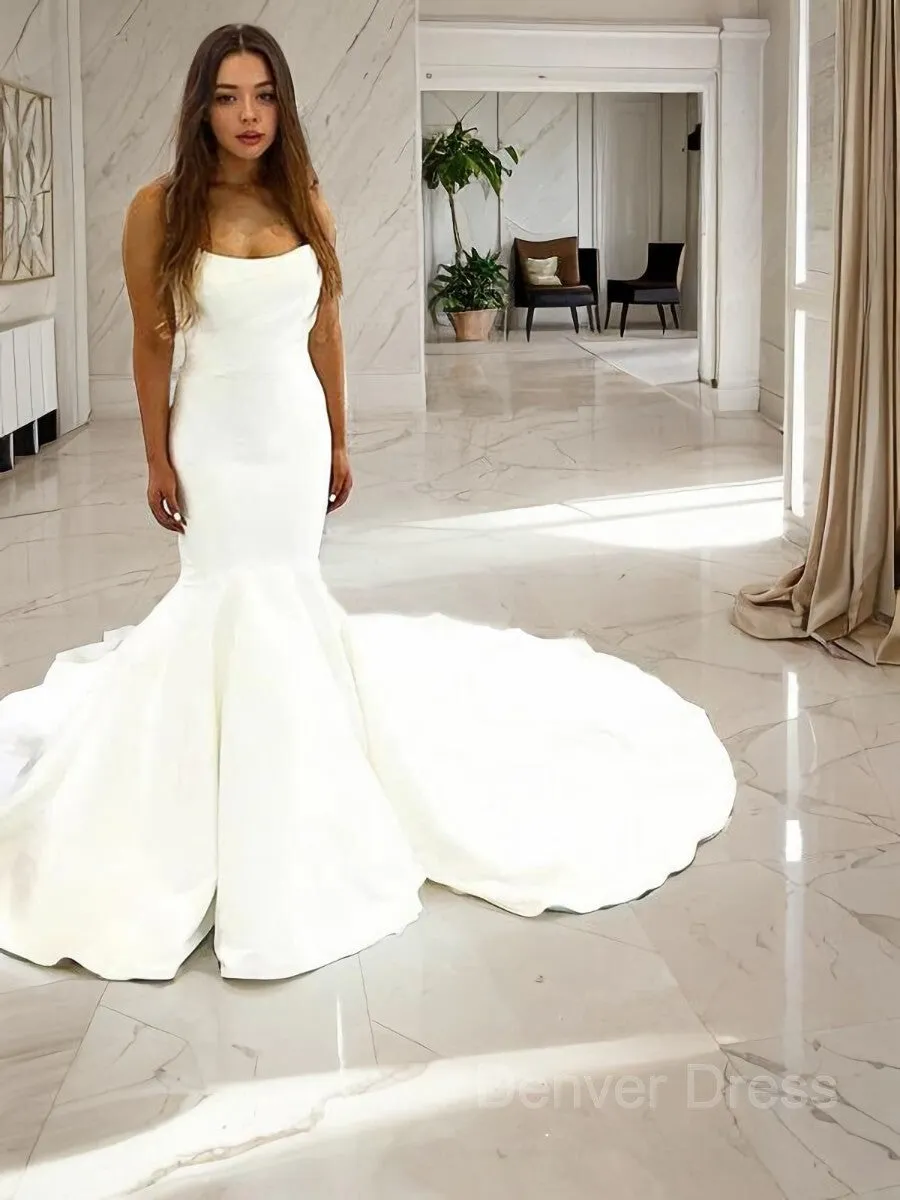 Mermaid Strapless Court Train Satin Wedding Dresses