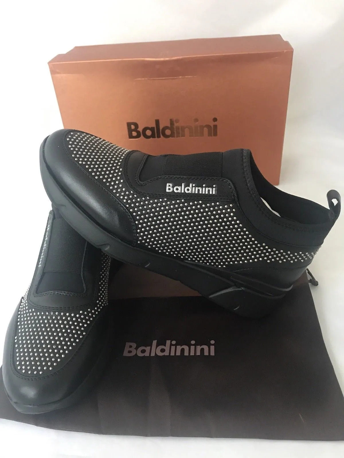 NIB $580 Baldinini Women’s  Studded Sneakers 748465  Black 37 Eu Made in Italy